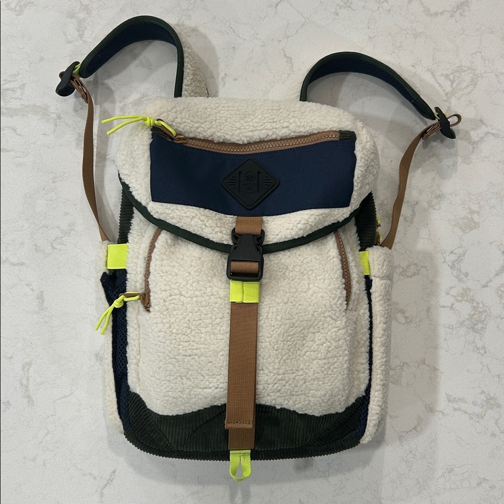 United By Blue Cream Sherpa Backpack with Navy and Olive Trim